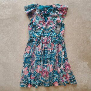 Teal & Pink floral dress Vince Camuto chiffon wedding guest cocktail dress NWT